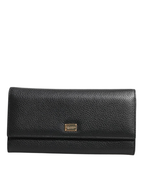 Dolce & Gabbana Black Leather Trifold Logo Plaque Card Holder Wallet