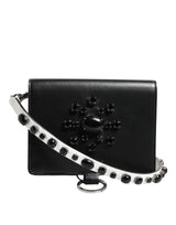 Dolce & Gabbana Black Leather Crystal Embellished Card Holder Wallet