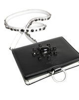Dolce & Gabbana Black Leather Crystal Embellished Card Holder Wallet
