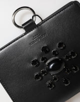 Dolce & Gabbana Black Leather Crystal Embellished Card Holder Wallet