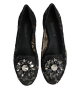 Dolce & Gabbana Black Taormina Lace Crystals Flats Shoes