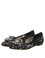 Dolce & Gabbana Black Taormina Lace Crystals Flats Shoes