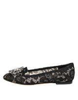 Dolce & Gabbana Black Taormina Lace Crystals Flats Shoes