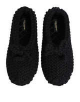 Dolce & Gabbana Black Wool Knit Slip On Ballerina Flats Shoes