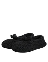 Dolce & Gabbana Black Wool Knit Slip On Ballerina Flats Shoes