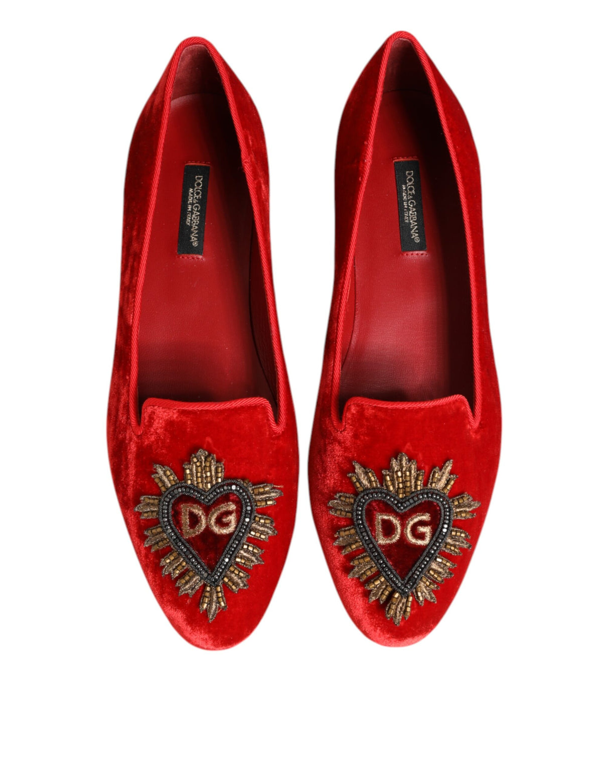 Dolce & Gabbana Red Velvet DG Heart Loafers Flats Shoes