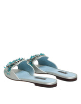 Dolce & Gabbana Silver Blue Leather Bead Embellish Slide Shoes