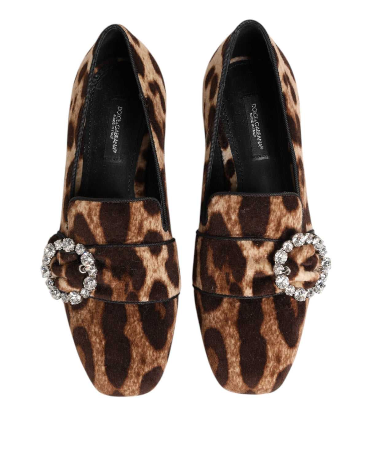 Dolce & Gabbana Brown Leopard Print Crystals Loafers Flats Shoes