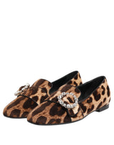 Dolce & Gabbana Brown Leopard Print Crystals Loafers Flats Shoes