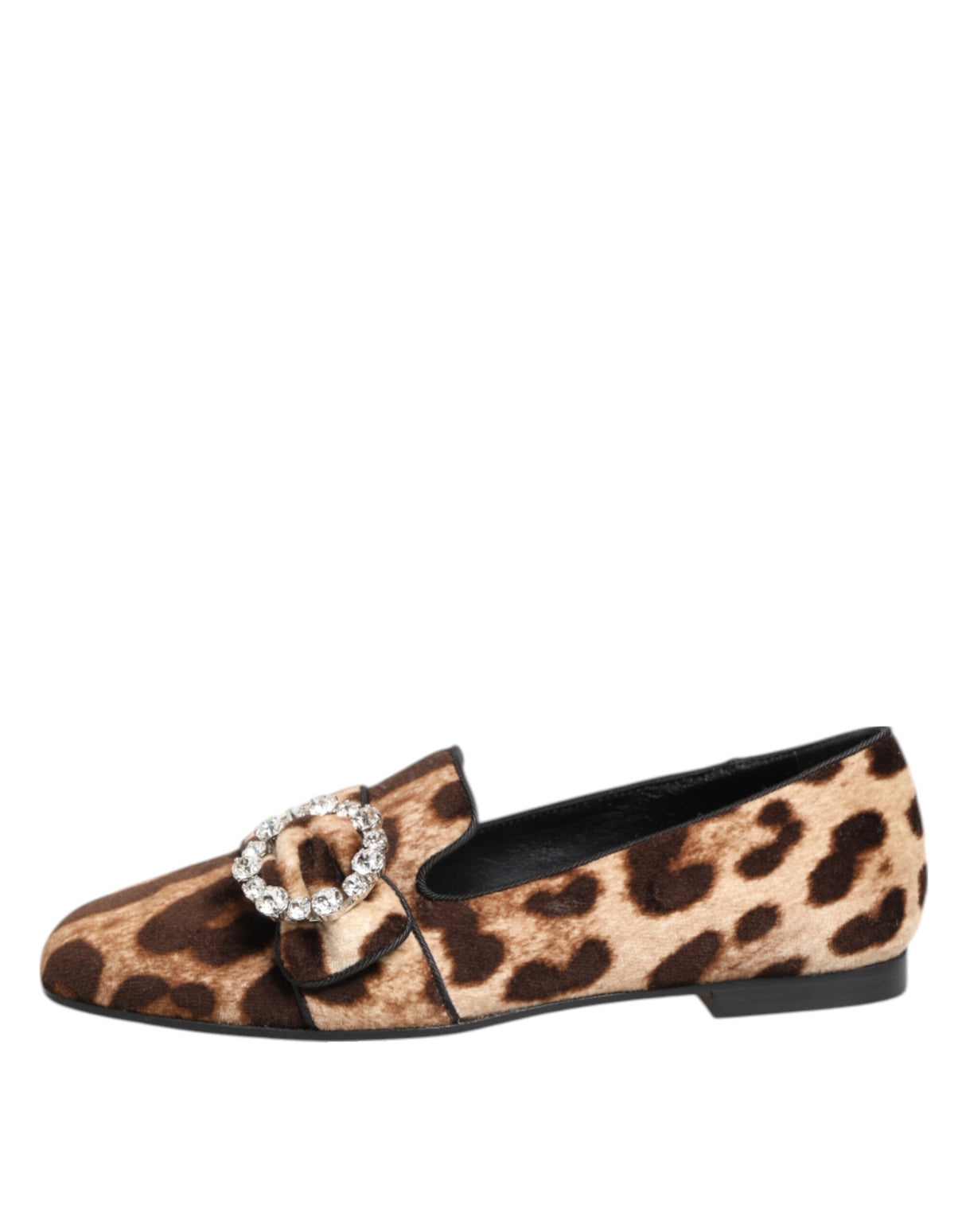 Dolce & Gabbana Brown Leopard Print Crystals Loafers Flats Shoes