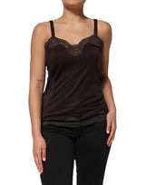 Dolce & Gabbana Dark Brown Lace Trim Wool Sleeveless Tank Top