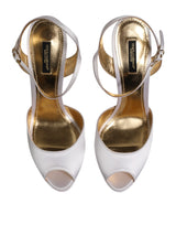 Dolce & Gabbana White Satin Platform Heels Sandals Shoes