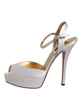 Dolce & Gabbana White Satin Platform Heels Sandals Shoes