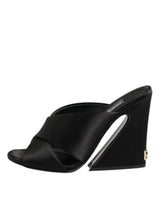 Dolce & Gabbana Black Logo KEIRA Satin Slides Sandals Shoes