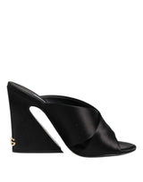 Dolce & Gabbana Black Logo KEIRA Satin Slides Sandals Shoes