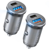 LISEN 48W USB C Car Charger Adapter [2 Pack] [Mini & Metal] Cigarette Lighter USB Charger Fast Charging [PD QC 3.0] USBC Car Phone Charger for iPhone 15 Pro Max Plus 14 Samsung Galaxy iPad Silver