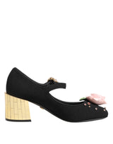 Dolce & Gabbana Black Flower Crystal Embellished Mary Jane Shoes