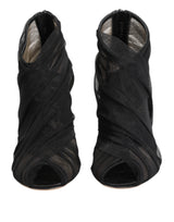 Dolce & Gabbana Black Mesh Stiletto Heels Ankle Boots Shoes