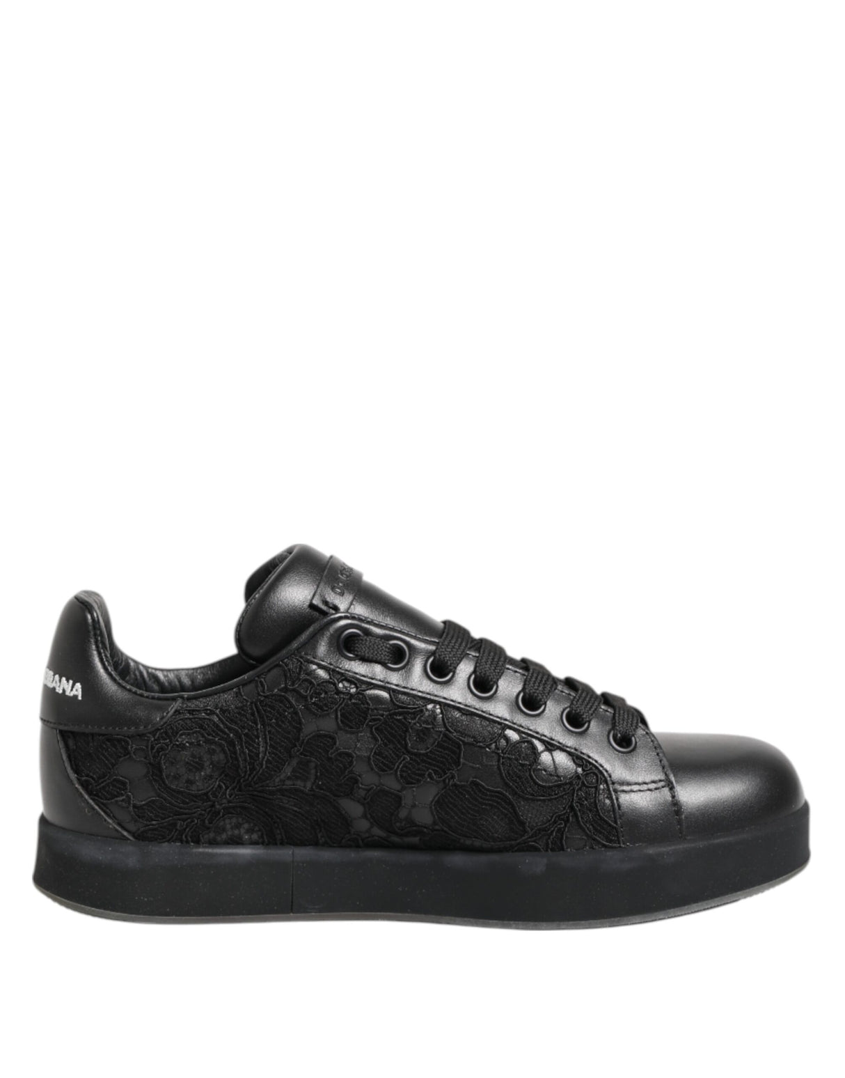 Dolce & Gabbana Black Floral Lace Low Top Sneakers Shoes