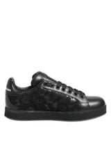 Dolce & Gabbana Black Floral Lace Low Top Sneakers Shoes