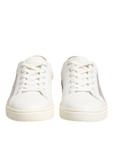 Dolce & Gabbana White Pink Leather Low Top Sneakers Shoes