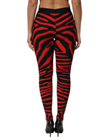 Dolce & Gabbana Black Red Nylon Logo Waisted Leggings Pants