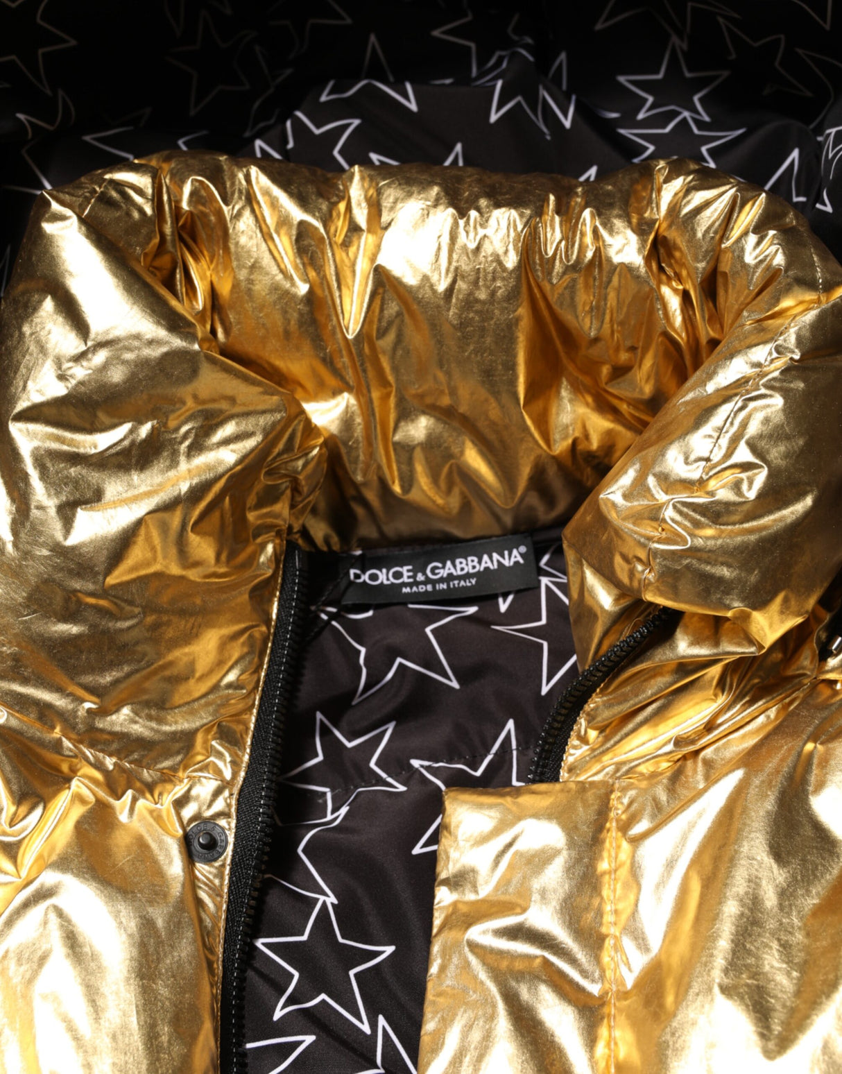 Dolce & Gabbana Gold Hooded Puffer Quilted Full Zip Jacket