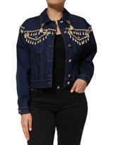 Dolce & Gabbana Blue Cotton Denim Crystal Embellished Jacket