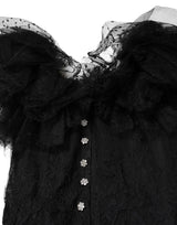 Dolce & Gabbana Black Crystal Embellished Midi A-line Dress