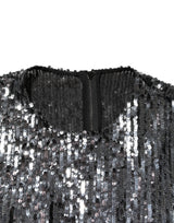 Dolce & Gabbana Black Sequined Long Sleeves Midi A-line  Dress
