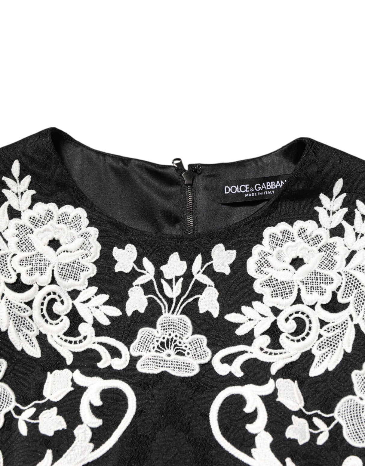 Dolce & Gabbana Black Lace Trim Short Sleeves A-line Dress