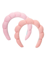 Bliss Womens Spa Headband - 2 Pack Microfiber Makeup Bubble Headband - Puffy Hair Band for Washing Face Facials Skincare Shower Pink/Orange