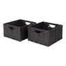Seville Classics Premium Handwoven Portable Laundry Bin Basket with Carrying Handles Household Storage for Clothes Linens Sheets Black Rectangular (2-Pack)