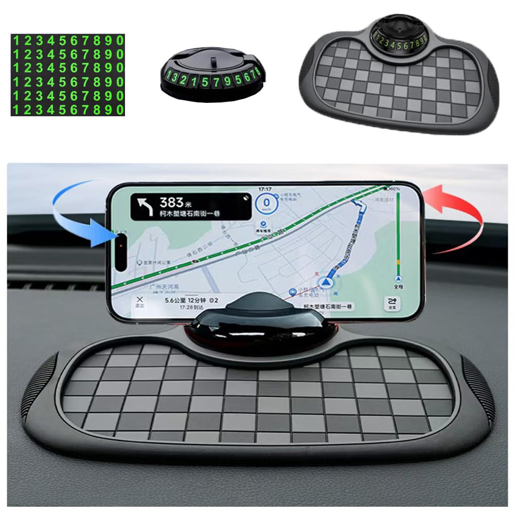 Multifunction Car Anti-Slip Mat Auto Phone Holder Car Dashboard Mat with Phone Holder in Car Auto Non-Slip Car Mats for Phone (Grid Style)
