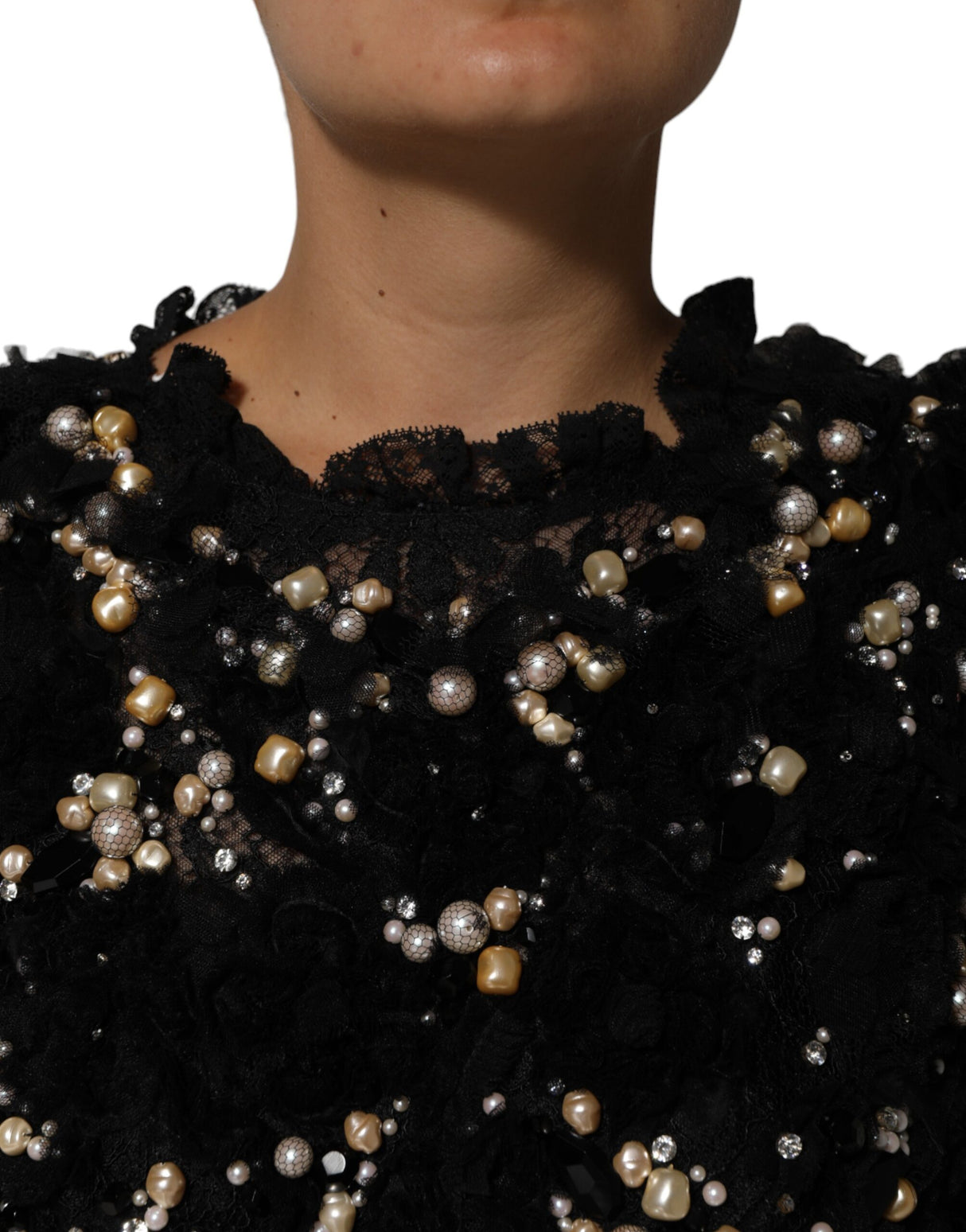 Dolce & Gabbana Black Viscose Pearl Embellishment Shift Dress