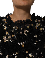Dolce & Gabbana Black Viscose Pearl Embellishment Shift Dress