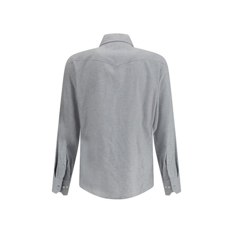 Brunello Cucinelli Gray Cotton Pattern Shirt