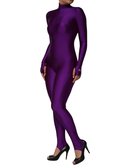 Dolce & Gabbana Purple Nylon Turtleneck Bodycon Jumpsuit Dress
