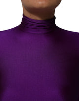 Dolce & Gabbana Purple Nylon Turtleneck Bodycon Jumpsuit Dress