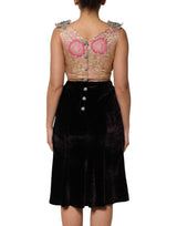 Dolce & Gabbana Black Velvet Flower Embellishment Aline Dress