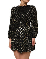 Dolce & Gabbana Black Gold Polka Dot Silk Brocade Mini Dress