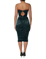 Dolce & Gabbana Green Silk Satin Fitted Strapless Dress