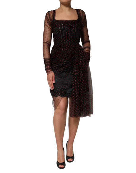Dolce & Gabbana Black Lace Trim Long Sleeve Sheath Mini Dress