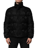 Dolce & Gabbana Black Jacquard Quilted Puffer Bomber Jacket