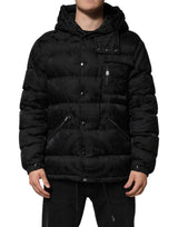Dolce & Gabbana Black Jacquard Quilted Puffer Hooded Jacket