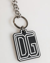 Dolce & Gabbana Black White DG Rubber Logo Silver Men Keychain Keyring