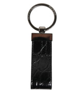 Dolce & Gabbana Black Leather Logo Metal Ring Keychain Holder Men Keyring