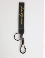 Dolce & Gabbana Black Yellow Polyester DG Logo Silver Keychain Keyring