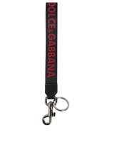 Dolce & Gabbana Black Red DG Logo Polyester Silver Men Keychain Keyring