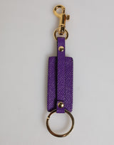 Dolce & Gabbana Purple DG Logo Leather Gold Tone Metal Keyring Keychain